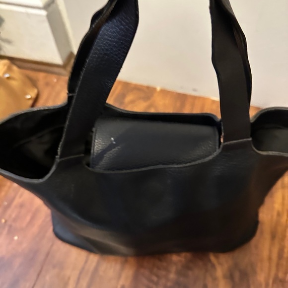 FALOR Leather Large Vintage Black pebbled leather FALOR Italy Hobo Bag nice! - Picture 9 of 11